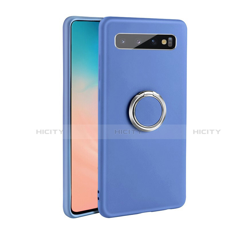 Coque Ultra Fine Silicone Souple Housse Etui avec Support Bague Anneau Aimante Magnetique T03 pour Samsung Galaxy S10 5G Bleu Plus