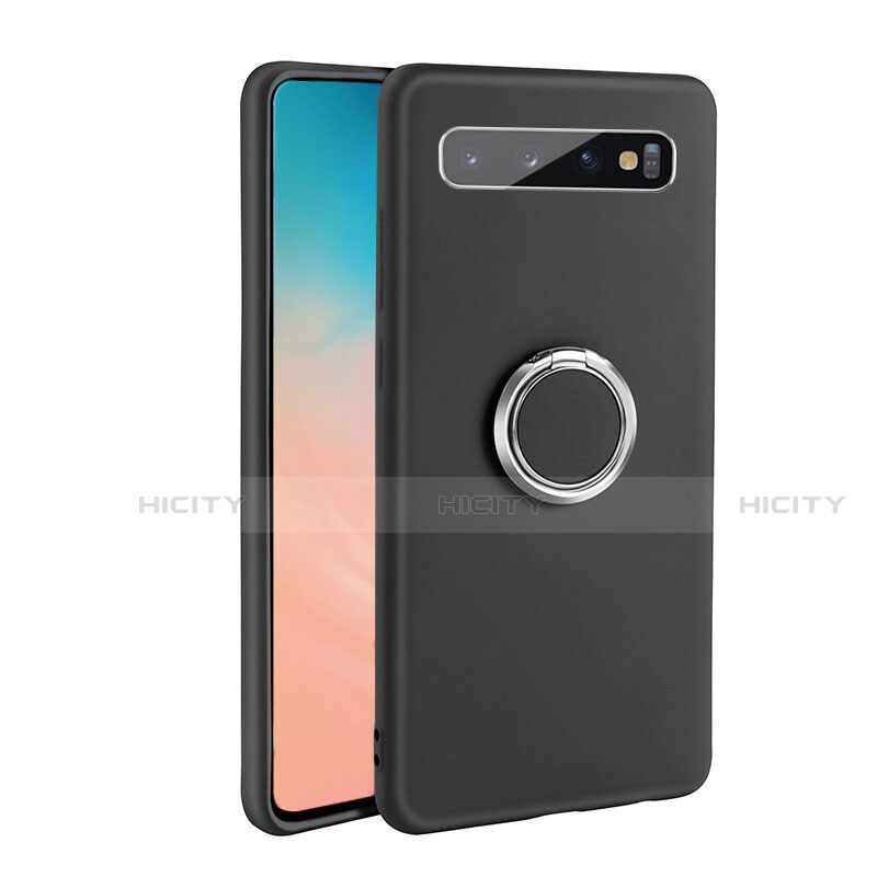 Coque Ultra Fine Silicone Souple Housse Etui avec Support Bague Anneau Aimante Magnetique T03 pour Samsung Galaxy S10 5G Noir Plus