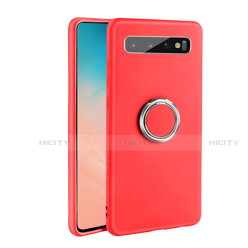 Coque Ultra Fine Silicone Souple Housse Etui avec Support Bague Anneau Aimante Magnetique T03 pour Samsung Galaxy S10 5G Rouge Plus