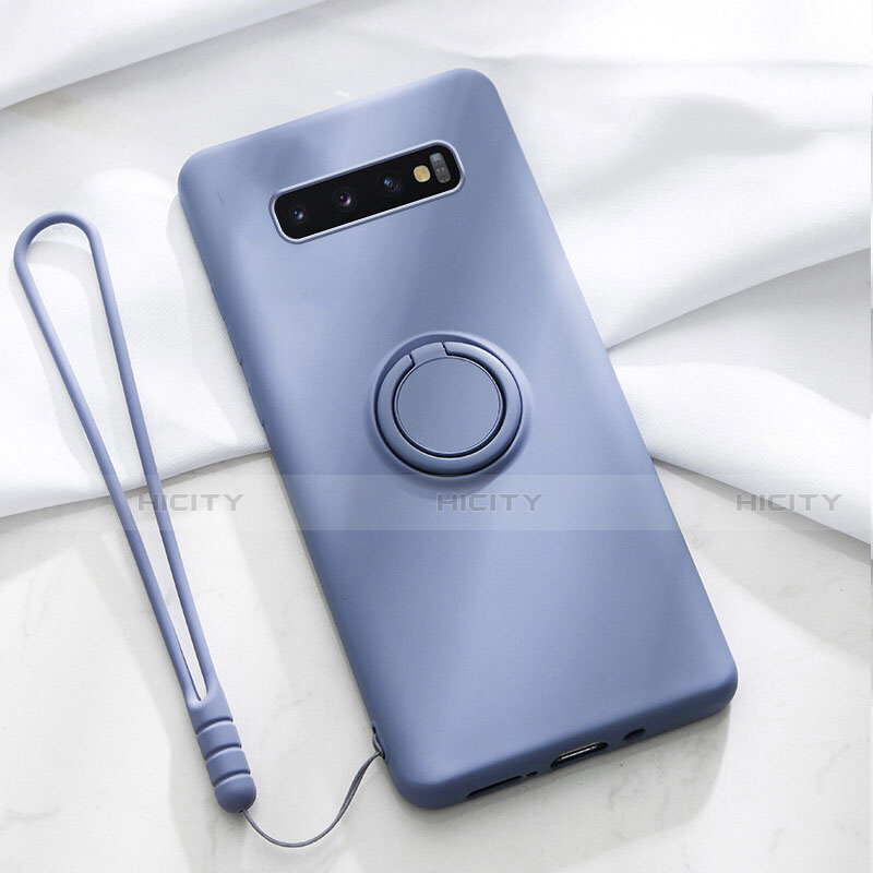 Coque Ultra Fine Silicone Souple Housse Etui avec Support Bague Anneau Aimante Magnetique T03 pour Samsung Galaxy S10 Plus Violet Plus