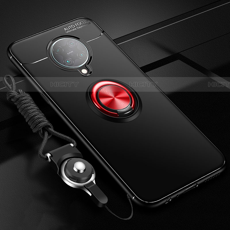 Coque Ultra Fine Silicone Souple Housse Etui avec Support Bague Anneau Aimante Magnetique T03 pour Xiaomi Poco F2 Pro Rouge et Noir Plus