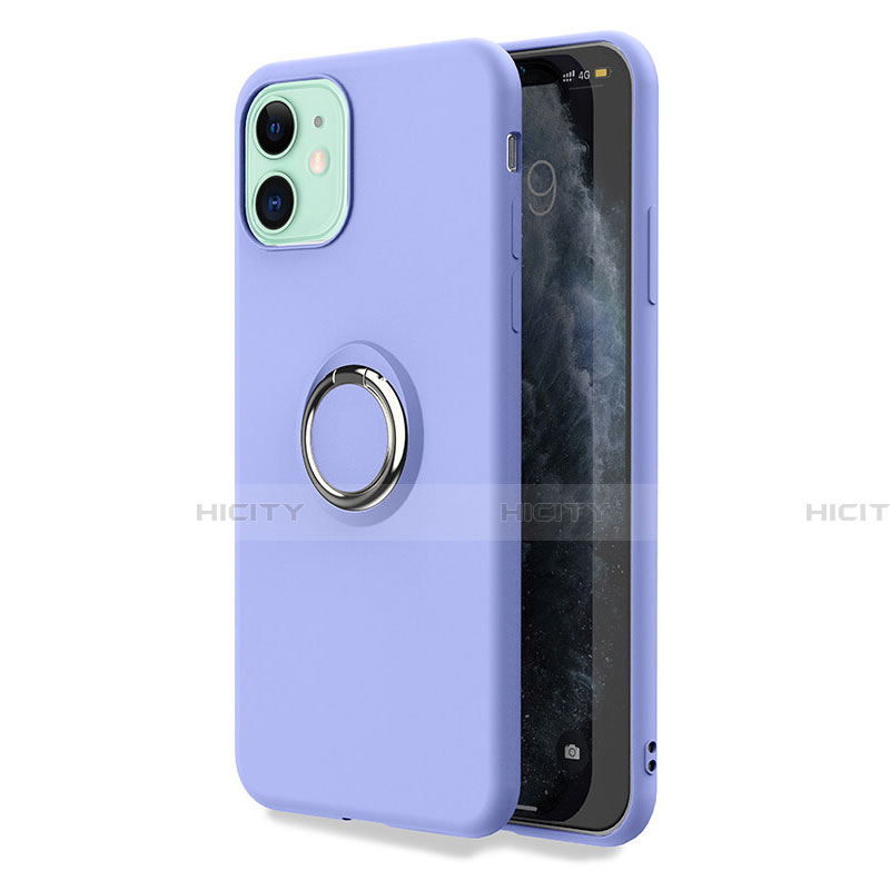 Coque Ultra Fine Silicone Souple Housse Etui avec Support Bague Anneau Aimante Magnetique T04 pour Apple iPhone 11 Violet Plus