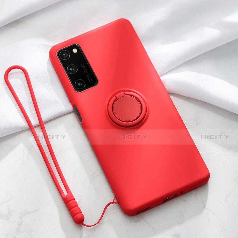 Coque Ultra Fine Silicone Souple Housse Etui avec Support Bague Anneau Aimante Magnetique T04 pour Huawei Honor V30 5G Rouge Plus