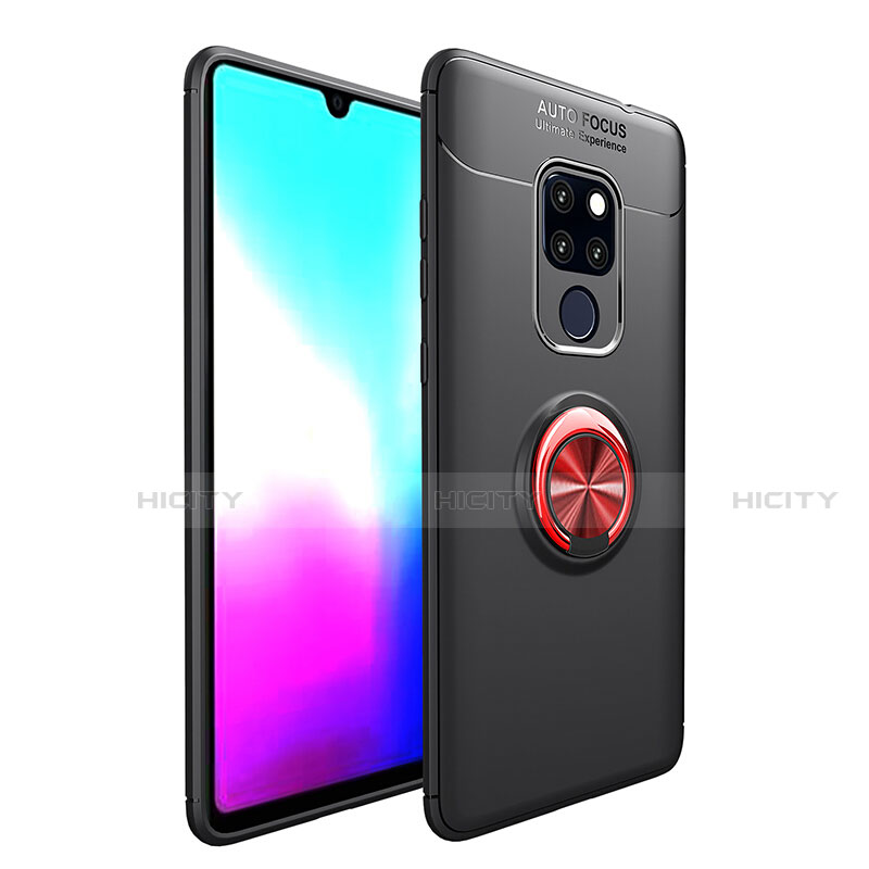 Coque Ultra Fine Silicone Souple Housse Etui avec Support Bague Anneau Aimante Magnetique T04 pour Huawei Mate 20 X 5G Rouge et Noir Plus