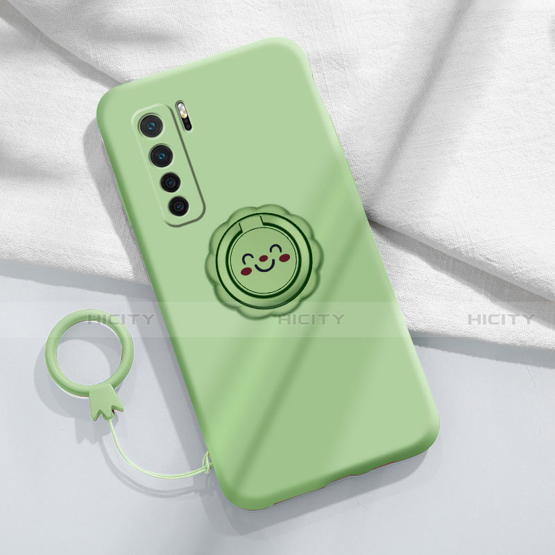 Coque Ultra Fine Silicone Souple Housse Etui avec Support Bague Anneau Aimante Magnetique T04 pour Huawei Nova 7 SE 5G Cyan Plus