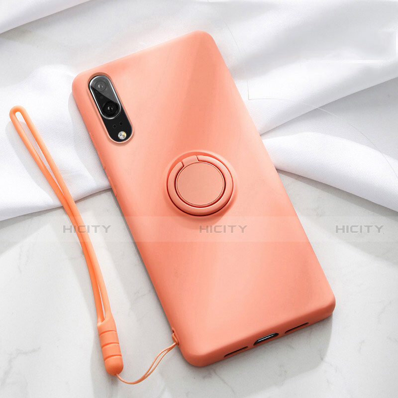 Coque Ultra Fine Silicone Souple Housse Etui avec Support Bague Anneau Aimante Magnetique T04 pour Huawei P20 Orange Plus