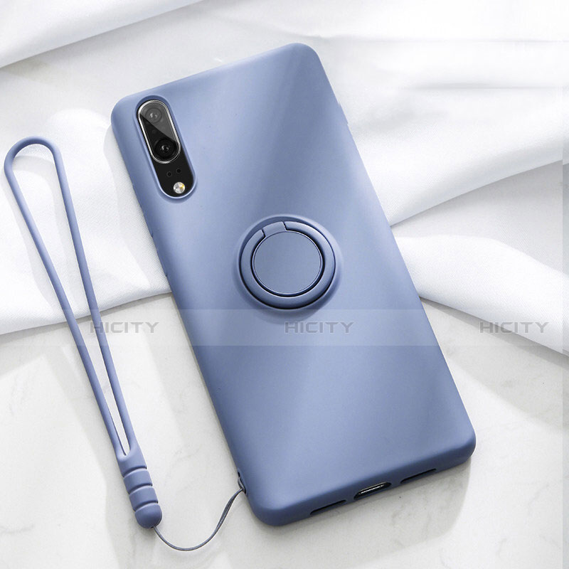 Coque Ultra Fine Silicone Souple Housse Etui avec Support Bague Anneau Aimante Magnetique T04 pour Huawei P20 Violet Plus