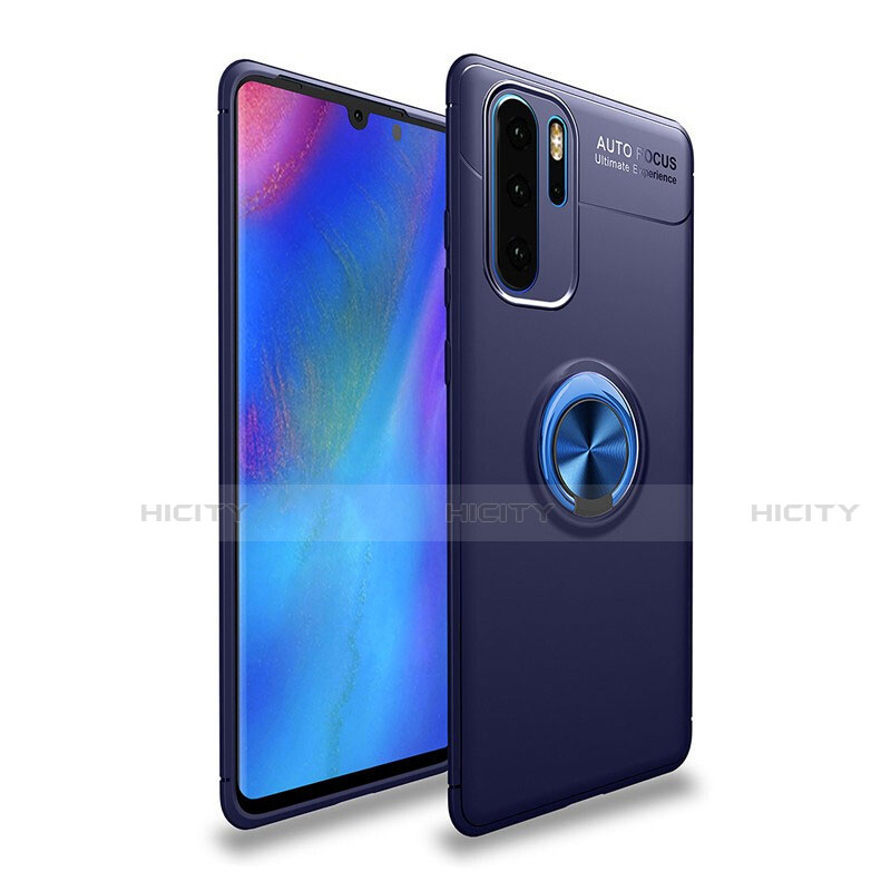 Coque Ultra Fine Silicone Souple Housse Etui avec Support Bague Anneau Aimante Magnetique T04 pour Huawei P30 Pro Bleu Plus