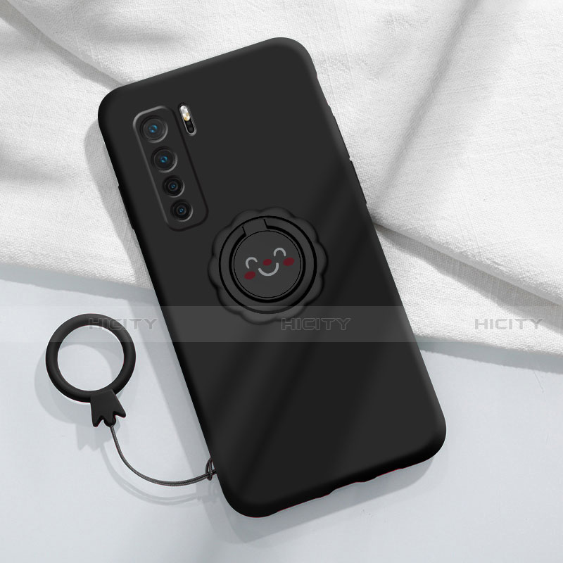 Coque Ultra Fine Silicone Souple Housse Etui avec Support Bague Anneau Aimante Magnetique T04 pour Huawei P40 Lite 5G Noir Plus