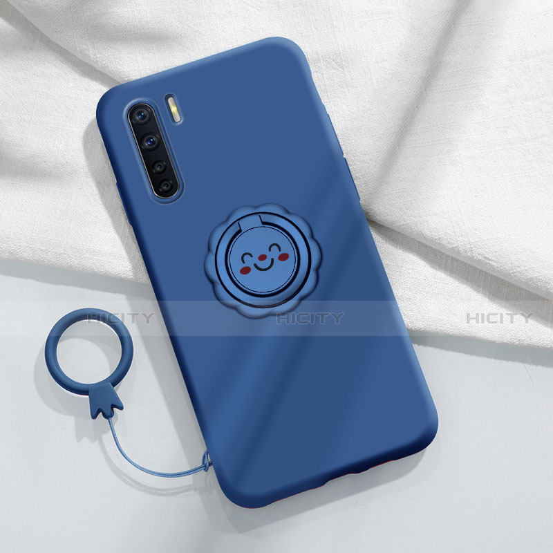 Coque Ultra Fine Silicone Souple Housse Etui avec Support Bague Anneau Aimante Magnetique T04 pour Oppo A91 Bleu Plus