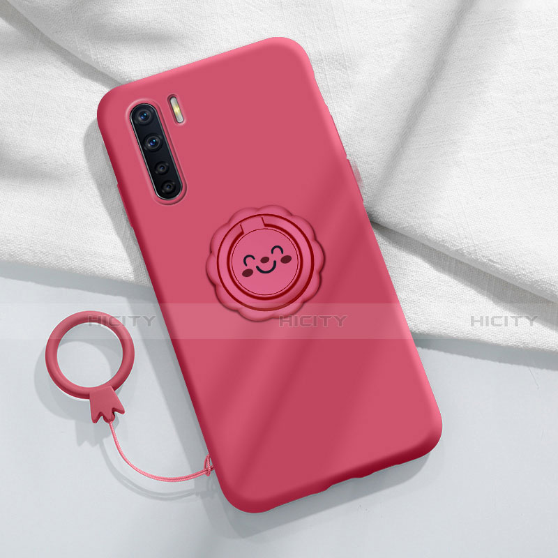 Coque Ultra Fine Silicone Souple Housse Etui avec Support Bague Anneau Aimante Magnetique T04 pour Oppo F15 Vin Rouge Plus