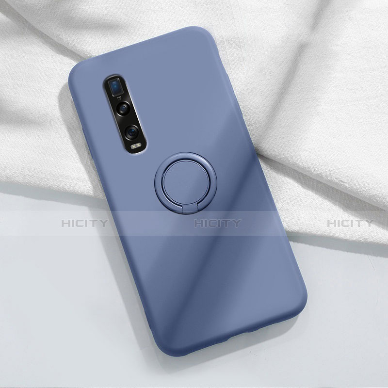 Coque Ultra Fine Silicone Souple Housse Etui avec Support Bague Anneau Aimante Magnetique T04 pour Oppo Find X2 Pro Gris Plus