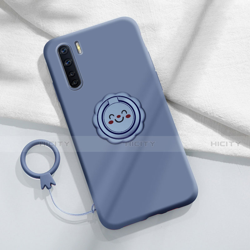 Coque Ultra Fine Silicone Souple Housse Etui avec Support Bague Anneau Aimante Magnetique T04 pour Oppo Reno3 Gris Plus