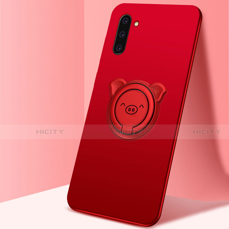 Coque Ultra Fine Silicone Souple Housse Etui avec Support Bague Anneau Aimante Magnetique T04 pour Samsung Galaxy Note 10 Rouge Plus