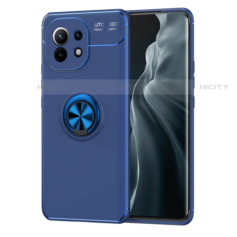 Coque Ultra Fine Silicone Souple Housse Etui avec Support Bague Anneau Aimante Magnetique T04 pour Xiaomi Mi 11 5G Bleu Plus