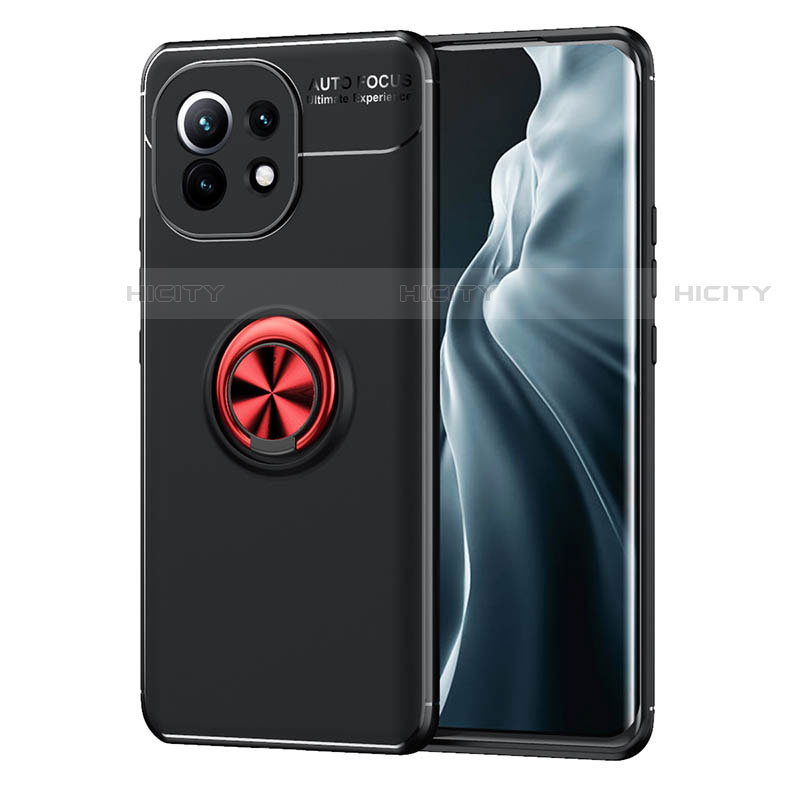 Coque Ultra Fine Silicone Souple Housse Etui avec Support Bague Anneau Aimante Magnetique T04 pour Xiaomi Mi 11 Lite 5G Rouge et Noir Plus