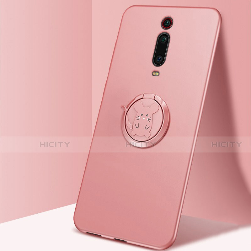 Coque Ultra Fine Silicone Souple Housse Etui avec Support Bague Anneau Aimante Magnetique T04 pour Xiaomi Mi 9T Pro Rose Plus