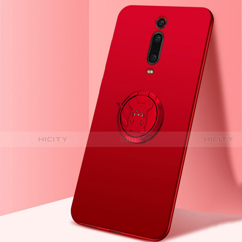 Coque Ultra Fine Silicone Souple Housse Etui avec Support Bague Anneau Aimante Magnetique T04 pour Xiaomi Mi 9T Pro Rouge Plus