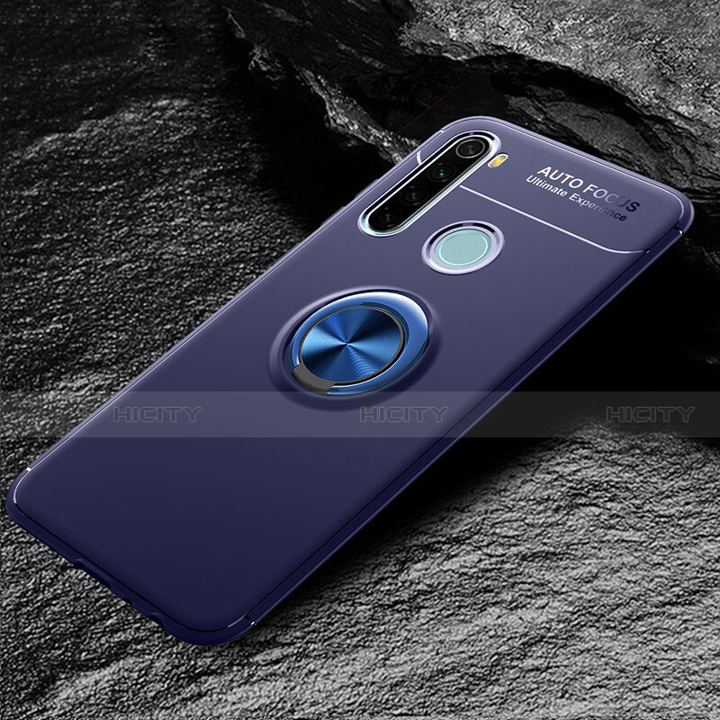 Coque Ultra Fine Silicone Souple Housse Etui avec Support Bague Anneau Aimante Magnetique T04 pour Xiaomi Redmi Note 8 (2021) Bleu Plus