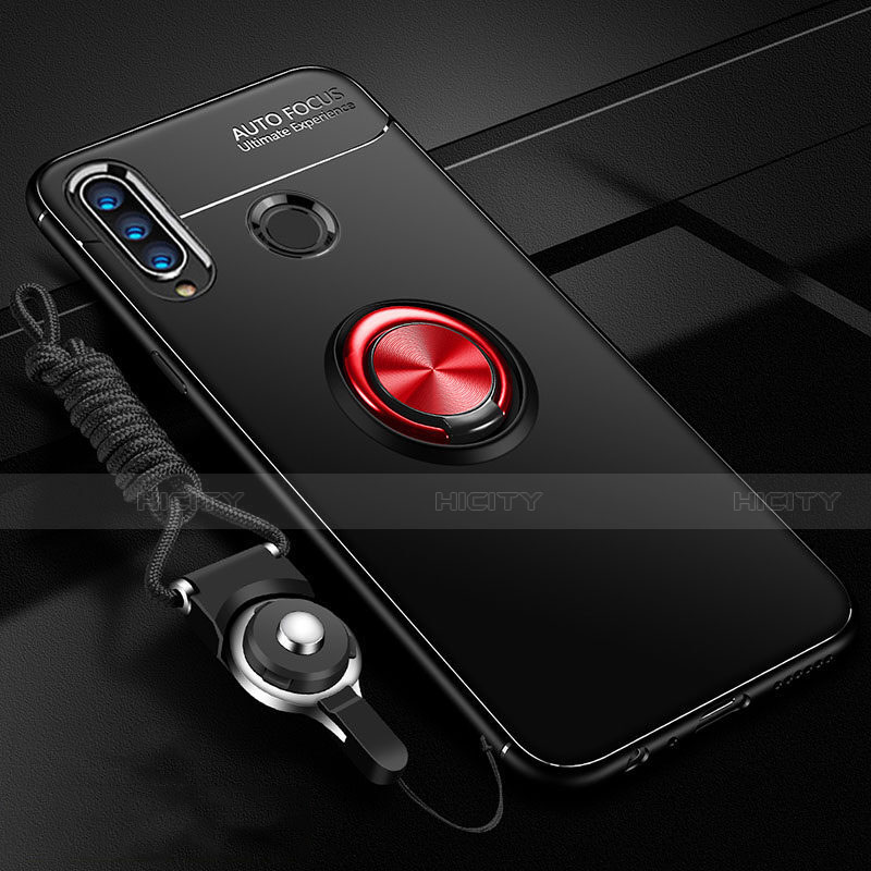 Coque Ultra Fine Silicone Souple Housse Etui avec Support Bague Anneau Aimante Magnetique T05 pour Huawei Honor 10i Rouge et Noir Plus