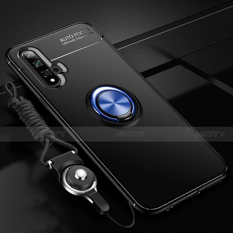 Coque Ultra Fine Silicone Souple Housse Etui avec Support Bague Anneau Aimante Magnetique T05 pour Huawei Nova 5 Bleu et Noir Plus