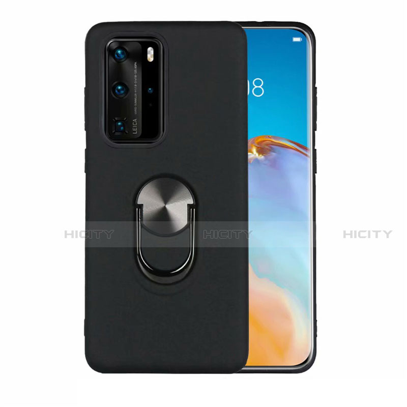 Coque Ultra Fine Silicone Souple Housse Etui avec Support Bague Anneau Aimante Magnetique T05 pour Huawei P40 Pro Noir Plus