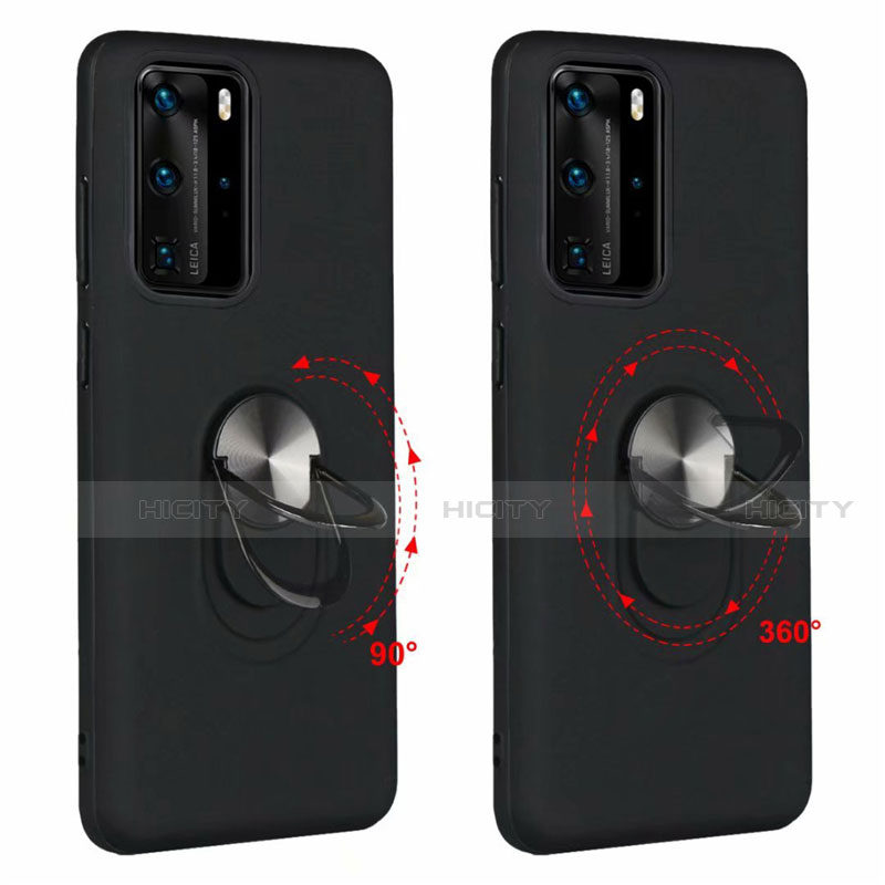 Coque Ultra Fine Silicone Souple Housse Etui avec Support Bague Anneau Aimante Magnetique T05 pour Huawei P40 Pro Plus