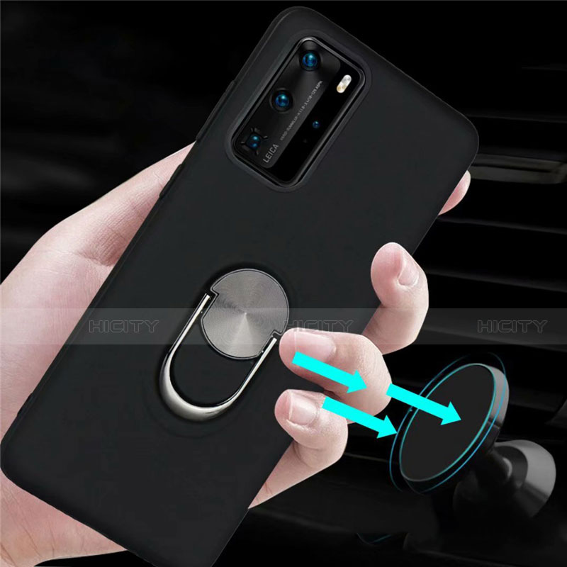 Coque Ultra Fine Silicone Souple Housse Etui avec Support Bague Anneau Aimante Magnetique T05 pour Huawei P40 Pro Plus