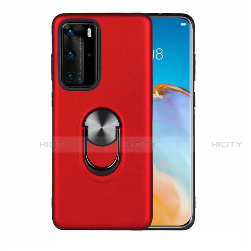 Coque Ultra Fine Silicone Souple Housse Etui avec Support Bague Anneau Aimante Magnetique T05 pour Huawei P40 Pro Rouge Plus