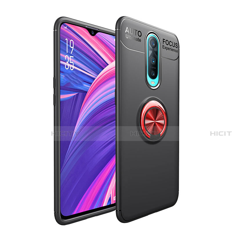 Coque Ultra Fine Silicone Souple Housse Etui avec Support Bague Anneau Aimante Magnetique T05 pour Oppo R17 Pro Rouge et Noir Plus