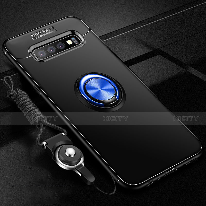 Coque Ultra Fine Silicone Souple Housse Etui avec Support Bague Anneau Aimante Magnetique T05 pour Samsung Galaxy S10 Plus Bleu et Noir Plus