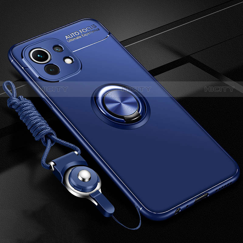 Coque Ultra Fine Silicone Souple Housse Etui avec Support Bague Anneau Aimante Magnetique T05 pour Xiaomi Mi 11 5G Bleu Plus