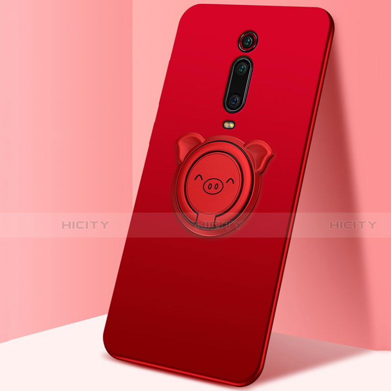 Coque Ultra Fine Silicone Souple Housse Etui avec Support Bague Anneau Aimante Magnetique T05 pour Xiaomi Mi 9T Rouge Plus