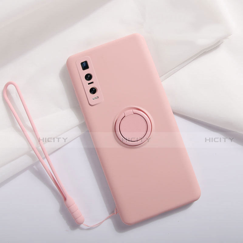 Coque Ultra Fine Silicone Souple Housse Etui avec Support Bague Anneau Aimante Magnetique T06 pour Oppo Find X2 Pro Rose Plus