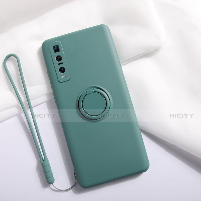 Coque Ultra Fine Silicone Souple Housse Etui avec Support Bague Anneau Aimante Magnetique T06 pour Oppo Find X2 Pro Vert Plus