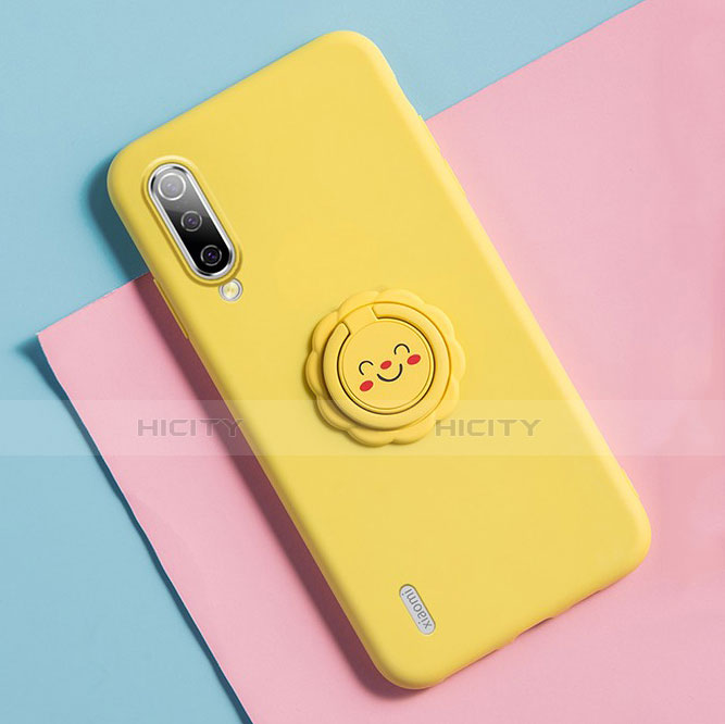 Coque Ultra Fine Silicone Souple Housse Etui avec Support Bague Anneau Aimante Magnetique T06 pour Xiaomi Mi A3 Jaune Plus