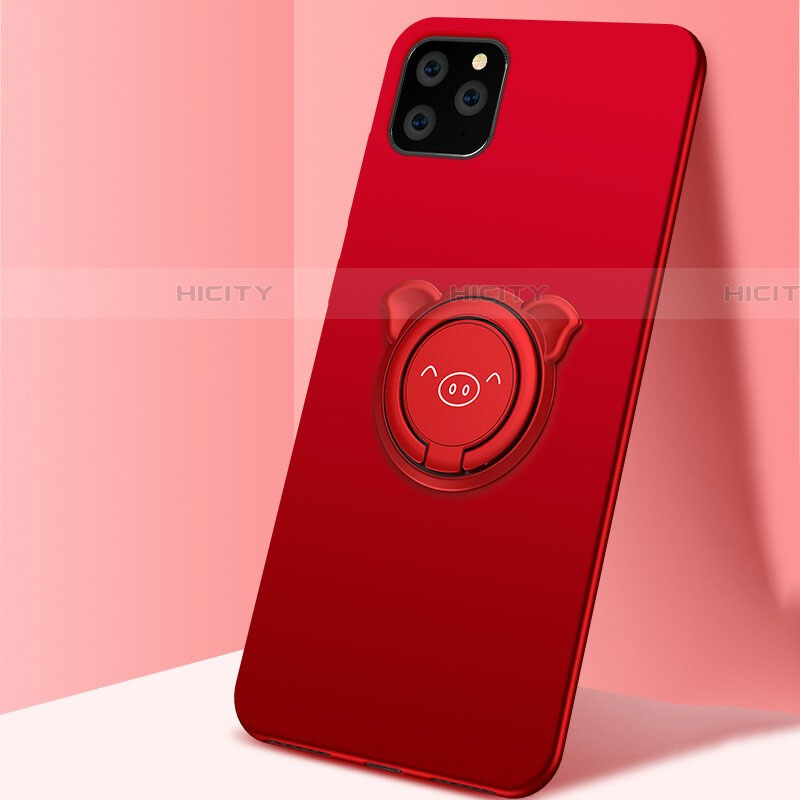 Coque Ultra Fine Silicone Souple Housse Etui avec Support Bague Anneau Aimante Magnetique T07 pour Apple iPhone 11 Pro Max Rouge Plus