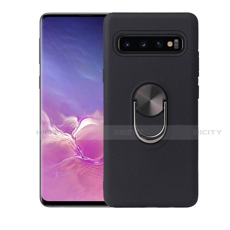 Coque Ultra Fine Silicone Souple Housse Etui avec Support Bague Anneau Aimante Magnetique T07 pour Samsung Galaxy S10 5G Noir Plus