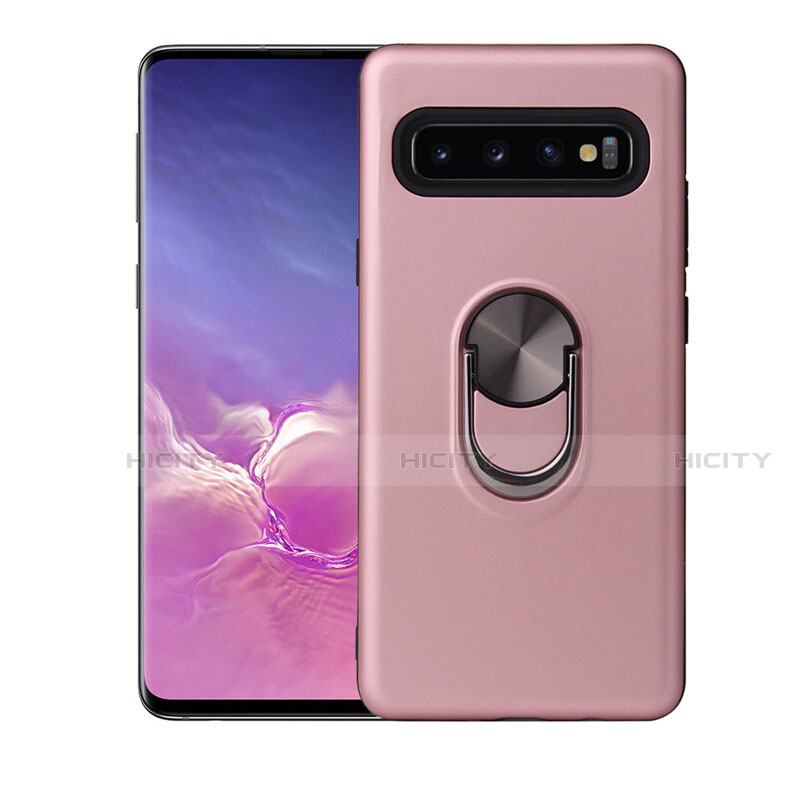 Coque Ultra Fine Silicone Souple Housse Etui avec Support Bague Anneau Aimante Magnetique T07 pour Samsung Galaxy S10 5G Or Rose Plus