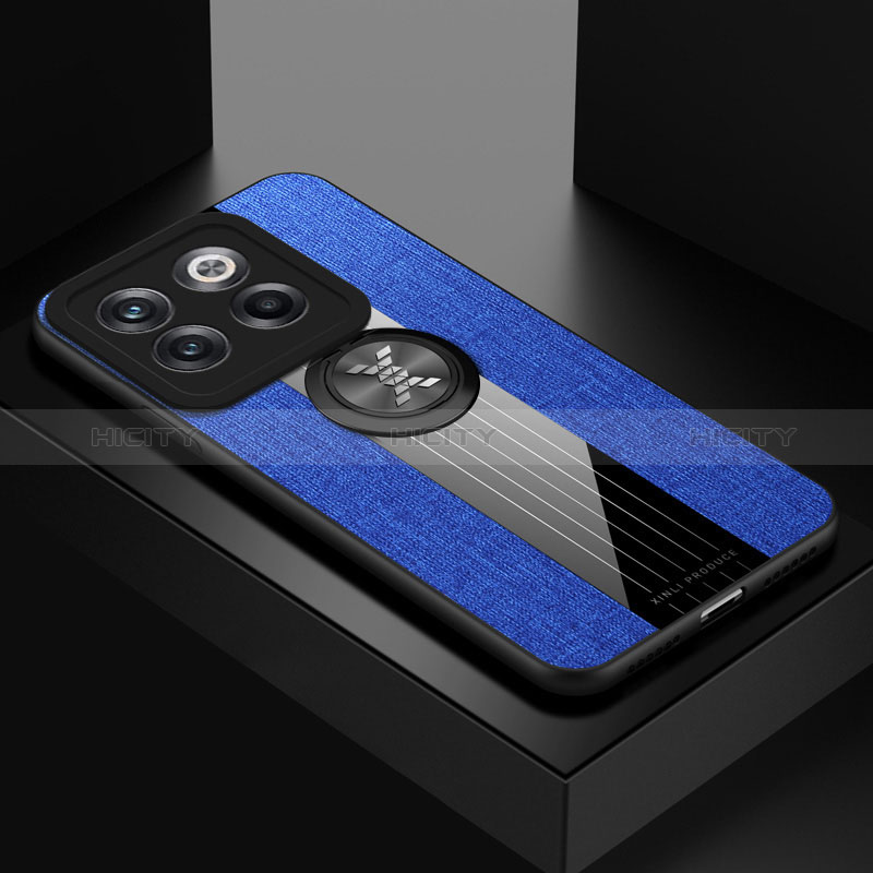 Coque Ultra Fine Silicone Souple Housse Etui avec Support Bague Anneau Aimante Magnetique X01L pour OnePlus 10T 5G Bleu Plus