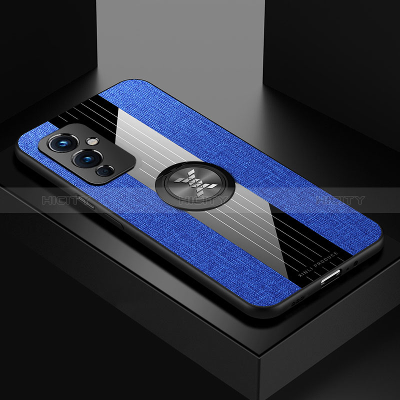 Coque Ultra Fine Silicone Souple Housse Etui avec Support Bague Anneau Aimante Magnetique X01L pour OnePlus 9 5G Bleu Plus