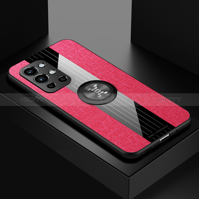 Coque Ultra Fine Silicone Souple Housse Etui avec Support Bague Anneau Aimante Magnetique X01L pour OnePlus 9R 5G Rouge Plus