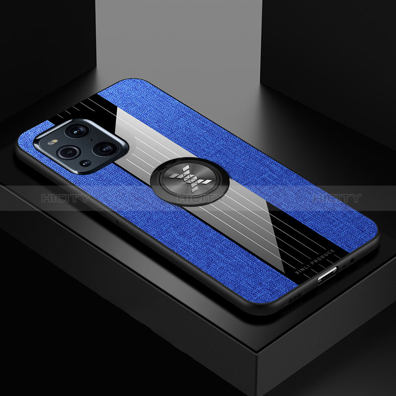 Coque Ultra Fine Silicone Souple Housse Etui avec Support Bague Anneau Aimante Magnetique X01L pour Oppo Find X3 5G Bleu Plus