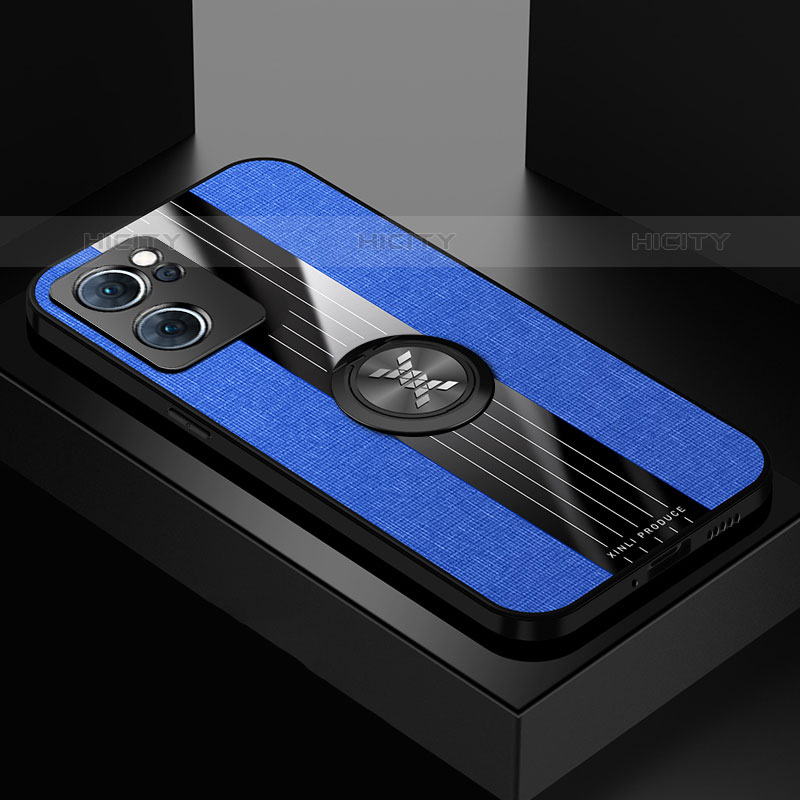 Coque Ultra Fine Silicone Souple Housse Etui avec Support Bague Anneau Aimante Magnetique X01L pour Oppo Reno7 5G Bleu Plus