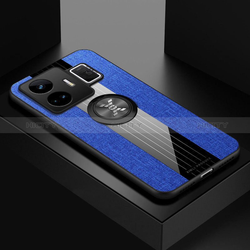 Coque Ultra Fine Silicone Souple Housse Etui avec Support Bague Anneau Aimante Magnetique X01L pour Realme GT Neo6 5G Bleu Plus