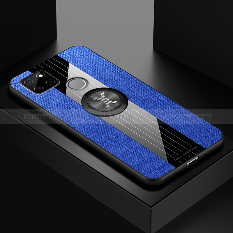 Coque Ultra Fine Silicone Souple Housse Etui avec Support Bague Anneau Aimante Magnetique X01L pour Realme V3 5G Bleu Plus