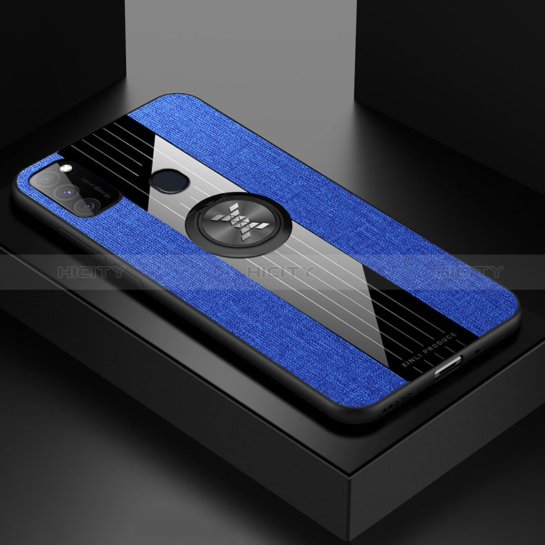 Coque Ultra Fine Silicone Souple Housse Etui avec Support Bague Anneau Aimante Magnetique X01L pour Samsung Galaxy M21 Bleu Plus