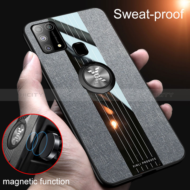 Coque Ultra Fine Silicone Souple Housse Etui avec Support Bague Anneau Aimante Magnetique X01L pour Samsung Galaxy M21s Plus