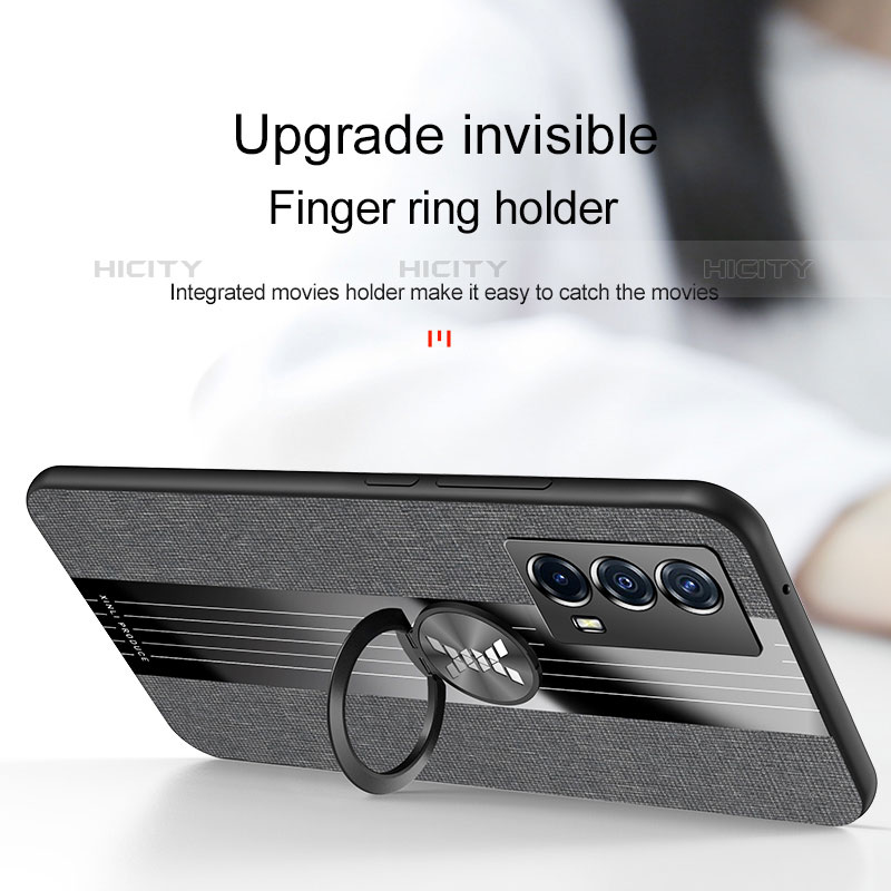 Coque Ultra Fine Silicone Souple Housse Etui avec Support Bague Anneau Aimante Magnetique X01L pour Vivo iQOO Z5 5G Plus