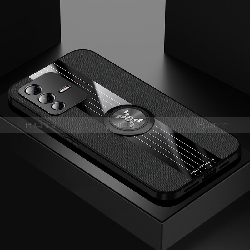 Coque Ultra Fine Silicone Souple Housse Etui avec Support Bague Anneau Aimante Magnetique X01L pour Vivo V23 5G Noir Plus